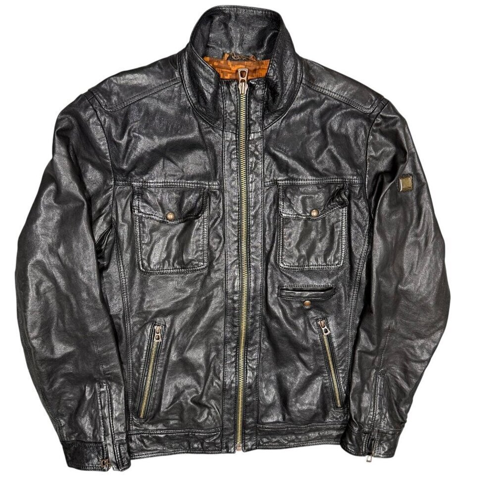 Hugo Boss Lamb Leather Jacket Motorcycle GR-Joetze Black Small